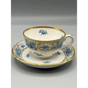 Vtg Schumann Bavarian Teacup & Saucer Set Demi Tasse Forget Me Not Blue Gold Rim
